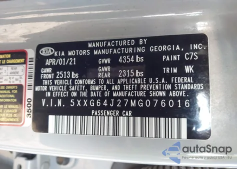 2021 Kia K5 Gt-Line из США, поврежденный, VIN 5XXG64J27MG076016